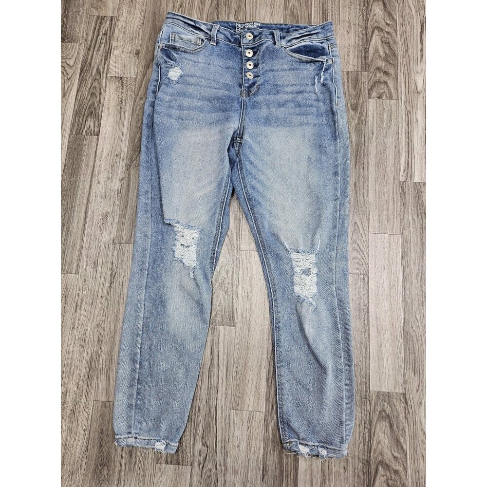 (3/$35) No Boundaries Jeans Juniors 13 High Rise Skinny Distressed Button Fly